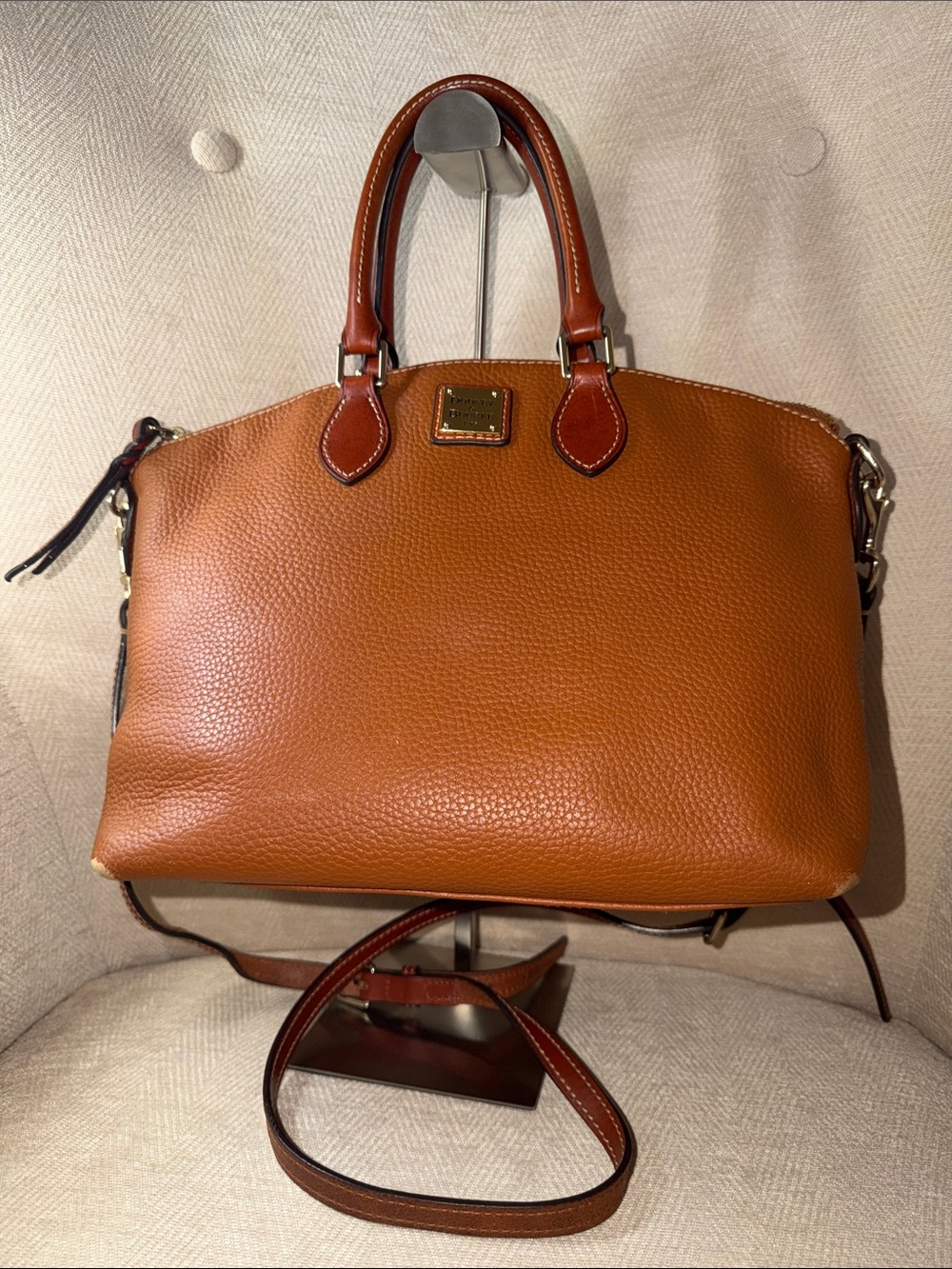 Dooney & Bourke Pebble Leather Satchel in Cognac Brown